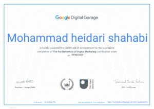 سرتیفیکیت The Fundamentals of Digital Marketing از Google Digital Garage: مدرک محمد حیدری شهابی مدیرعامل تیکینو