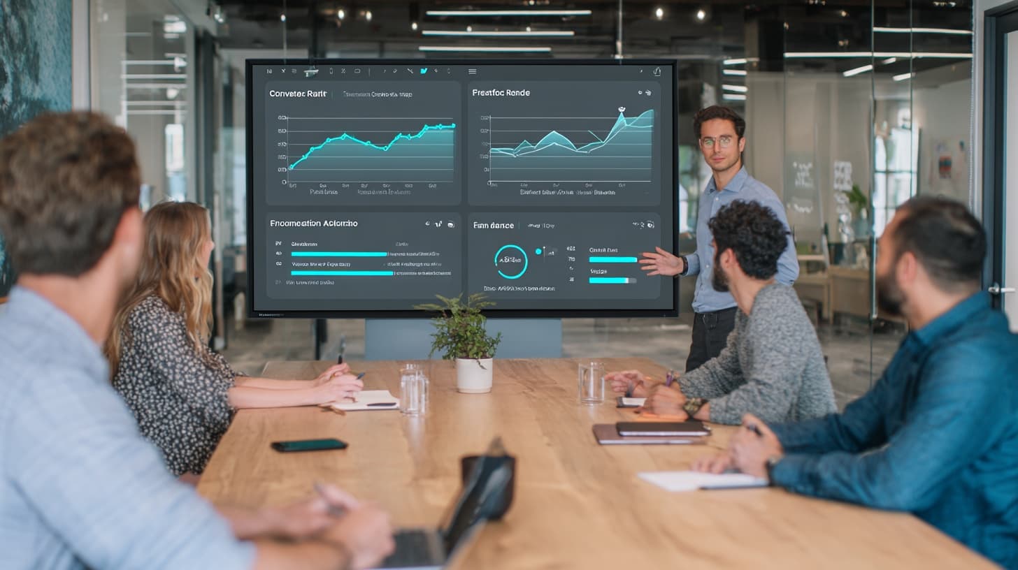 تیم تیکینو در حال بررسی داشبورد دیجیتال مارکتینگ